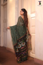 Bottle Green Pure Jayashree Linen Silk Saree - Image 4