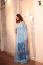 Sky Blue Pure Jayashree Linen Silk Saree - Image 3