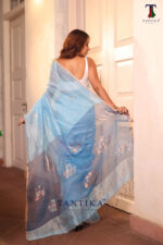 Sky Blue Pure Jayashree Linen Silk Saree - Image 4