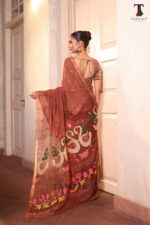 Brown Pure Jayashree Linen Silk Saree - Image 2