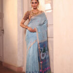 Sky Blue Pure Jayashree Linen Silk Saree