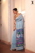 Sky Blue Pure Jayashree Linen Silk Saree - Image 4