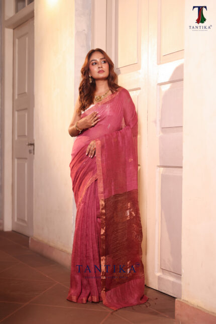 Pink Pure Jayashree Linen Silk Saree