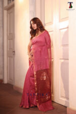 Pink Pure Jayashree Linen Silk Saree - Image 3
