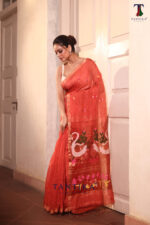 Orange Pure Jayashree Linen Silk Saree - Image 3