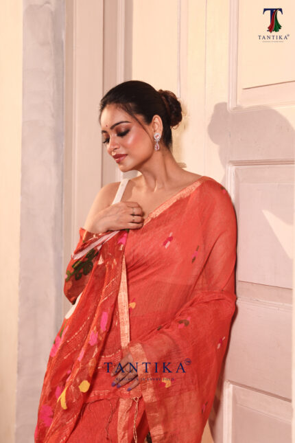 Orange Pure Jayashree Linen Silk Saree alternate view