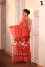 Orange Pure Jayashree Linen Silk Saree - Image 4