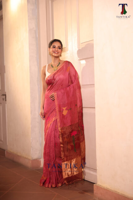 Rose Pink Pure Jayashree Linen Silk Saree