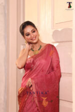 Rose Pink Pure Jayashree Linen Silk Saree - Image 3