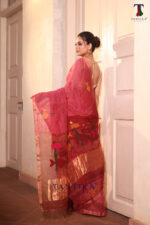 Rose Pink Pure Jayashree Linen Silk Saree - Image 4